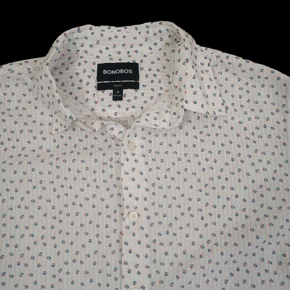Bonobos Shirt Seersucker Cotton Geometric Mens Medium Lightweight Puckered